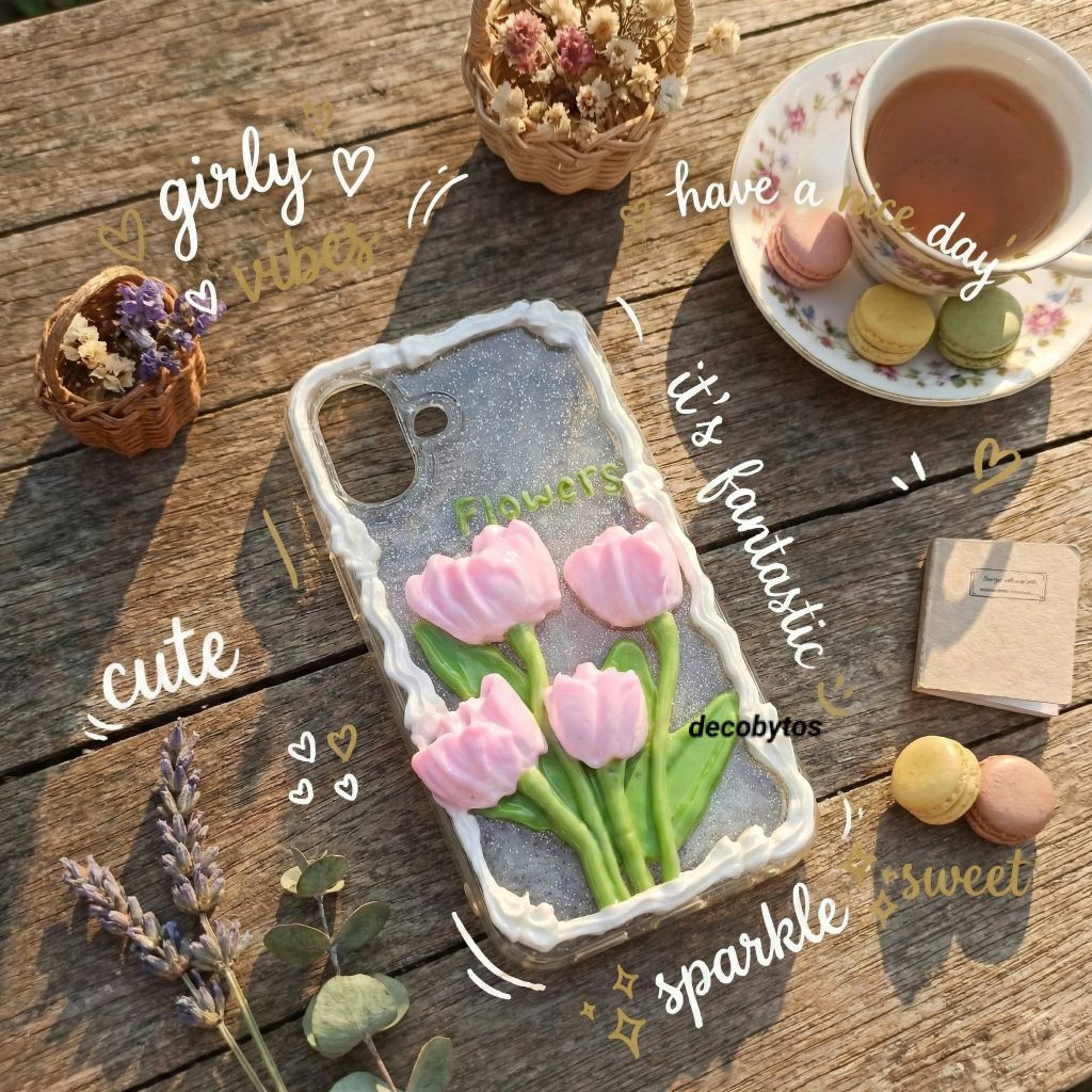 (decobytos) PRE-ORDER Decoden Phone Case Casing Tulip Shinee 3D Puncture สําหรับ HP Handmade Deco Cr