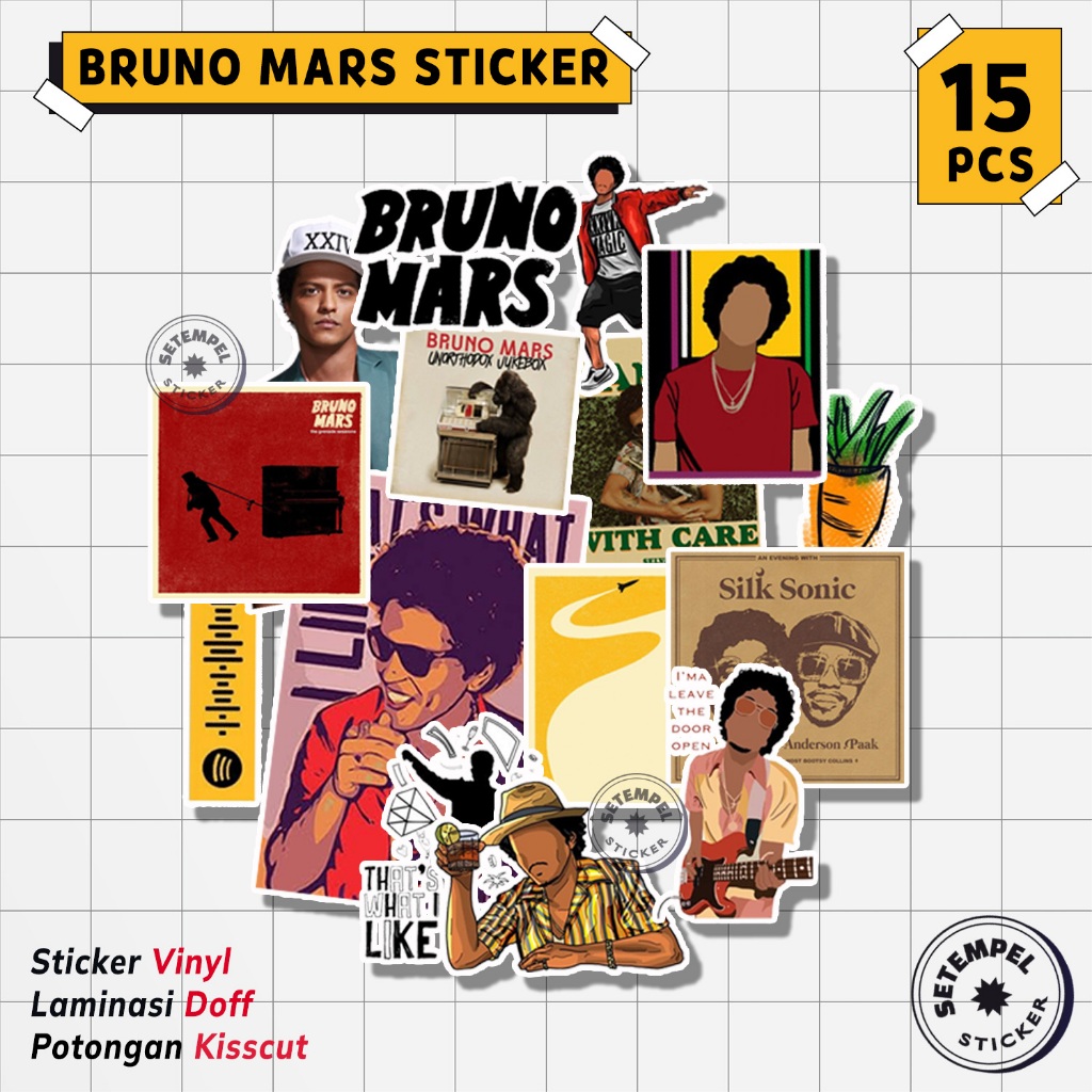 BRUNO MARS Sticker Pack 15 ชิ้น | สติ๊กเกอร์ไวนิล Bruno mars