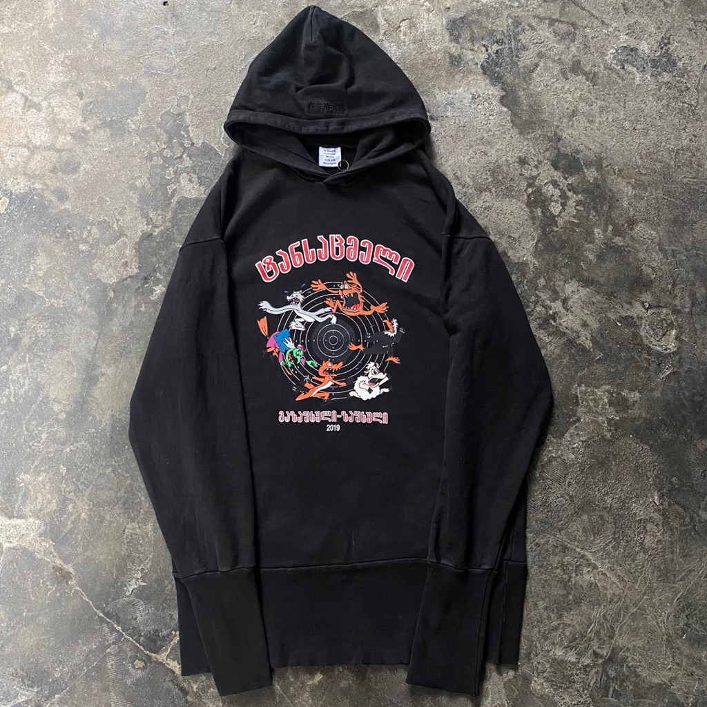 Vetements การ์ตูน Hoodie scnd prlvd ขนาดใหญ่ Hoodie สีดํา