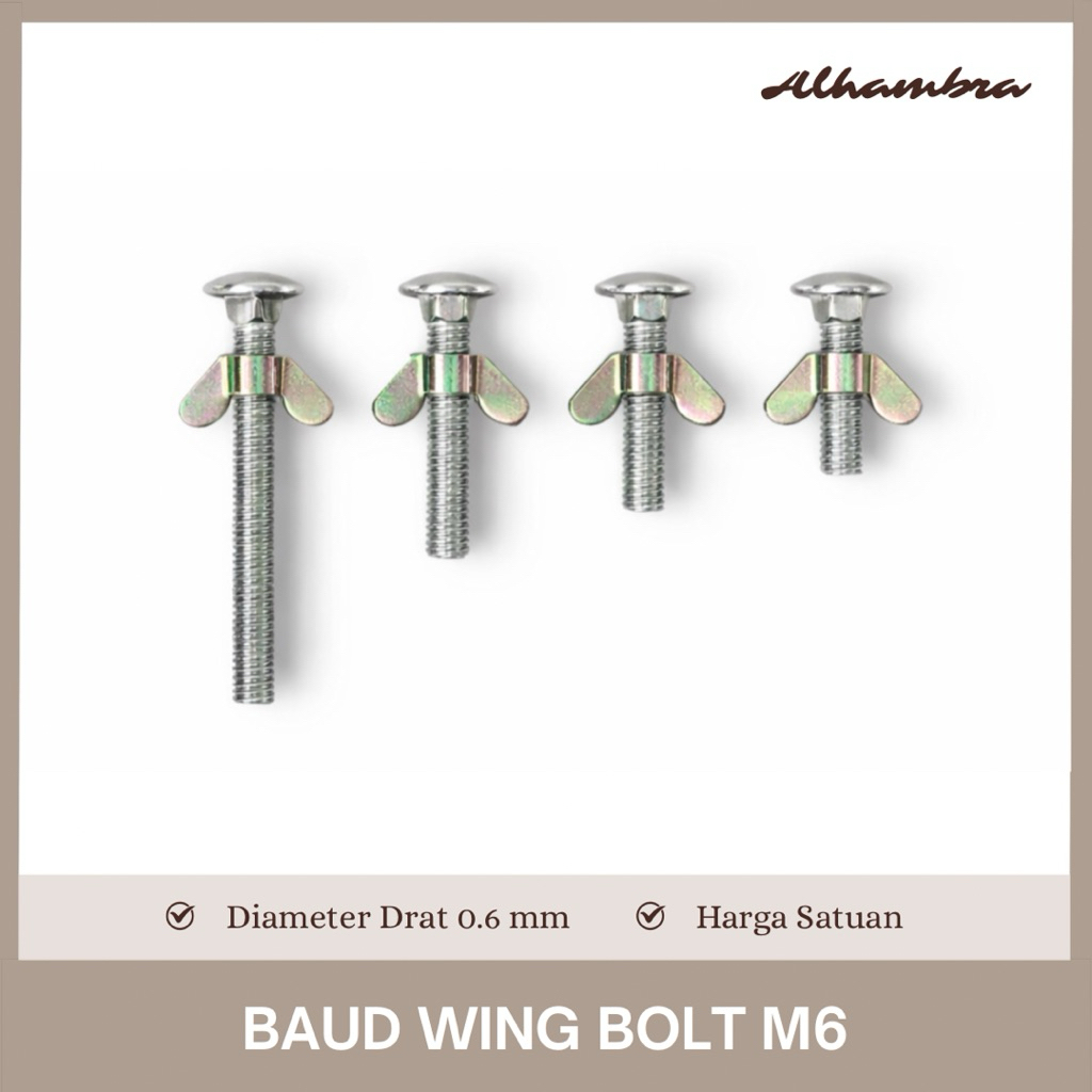 [หน่วย] M6 Wing Bolt, Butterfly Bolt - ความยาวเกลียว 15 mm, 20 mm, 25 mm, 45 mm