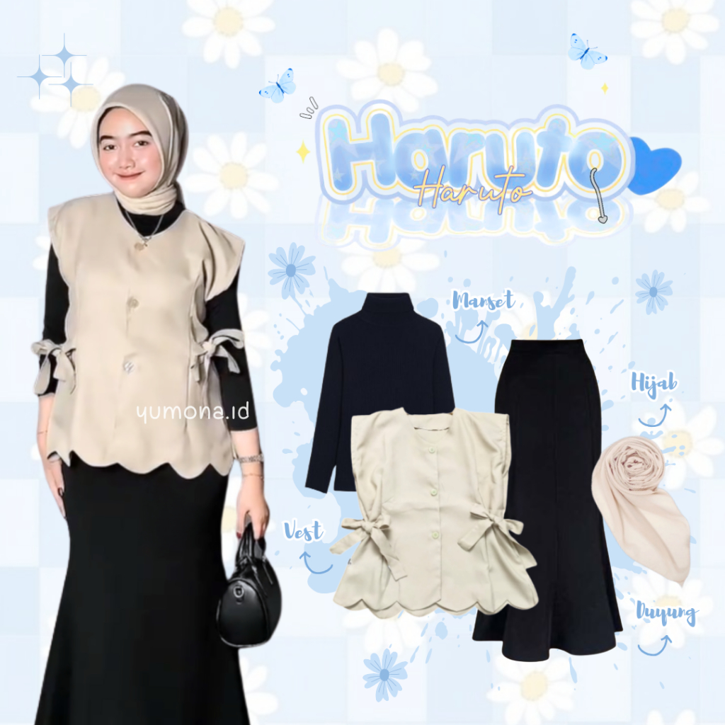 DazzelChic 4 In 1 ชุดสไตล์เกาหลีกระโปรงเสื้อกั๊ก | 3in1 ชุดวัยรุ่นชุด Simple Daily Hangout Suit Z59