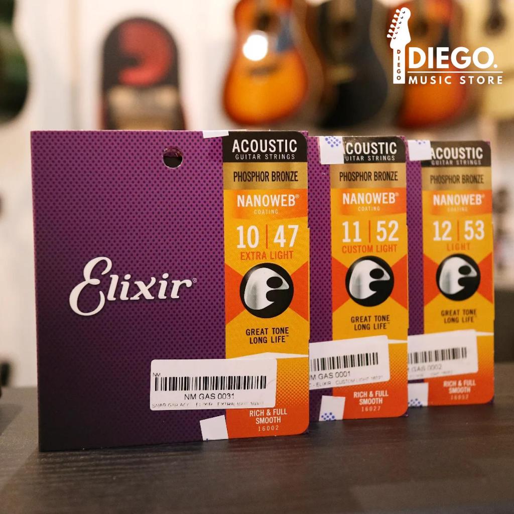 สายกีต้าร์โปร่งของแท้ Elixir Phosphor Bronze Nanoweb