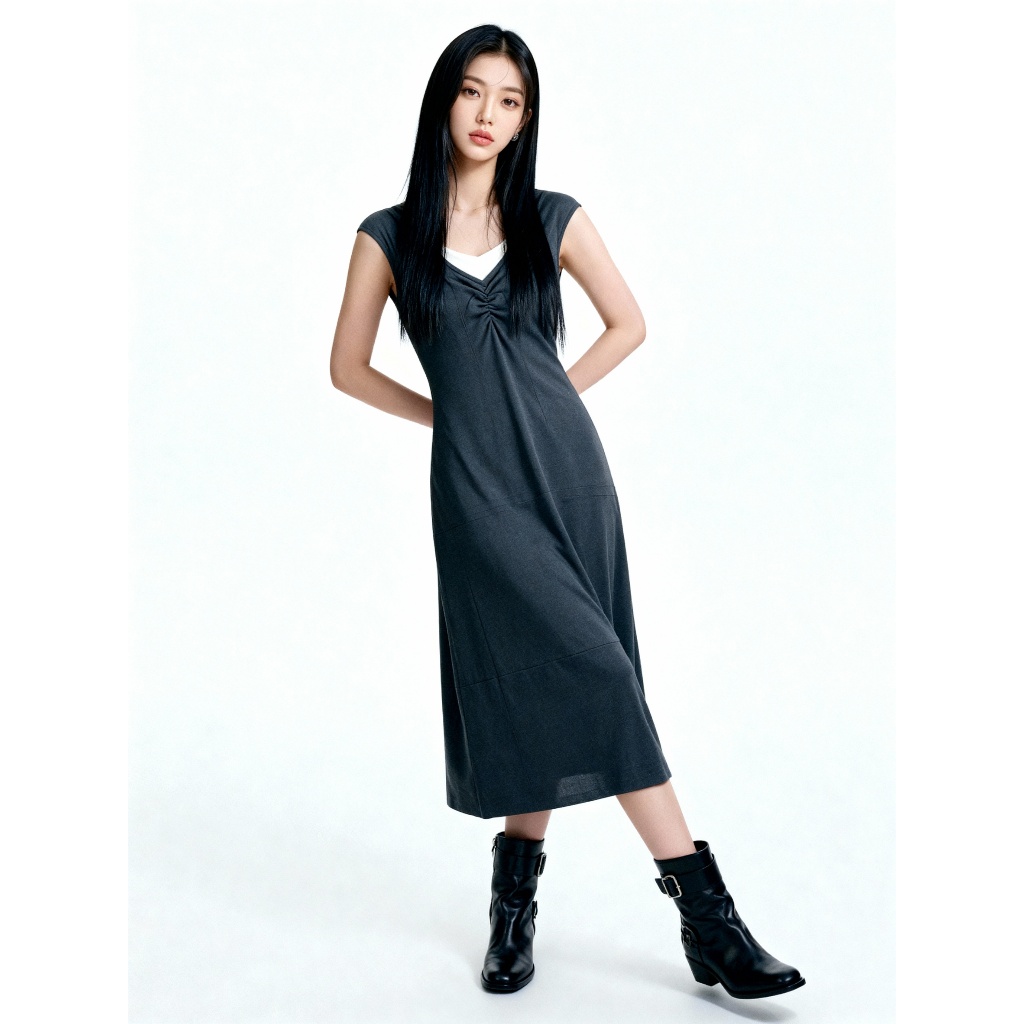 Cordelia Gather Front Knit Midi Dress