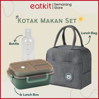 Eatkit Bundle Kotak Makan Set Lunch Box 3 Sekat Anti Tumpah Kotak Bekal Susun Free Sendok Garpu