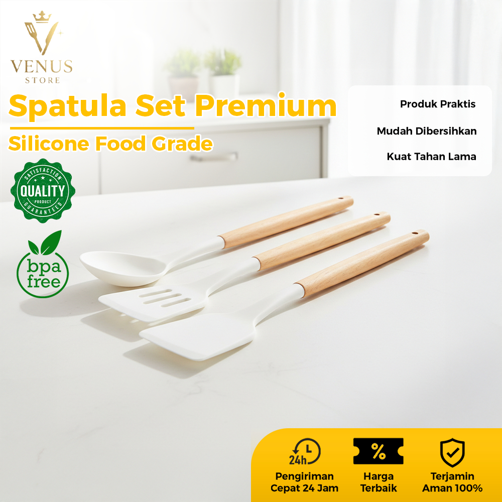 Venus Store พรีเมี่ยมซิลิโคน Sode ทนความร้อน Non-Stick ด้ามไม้ Ladle ไม้พาย K22-Wh K22