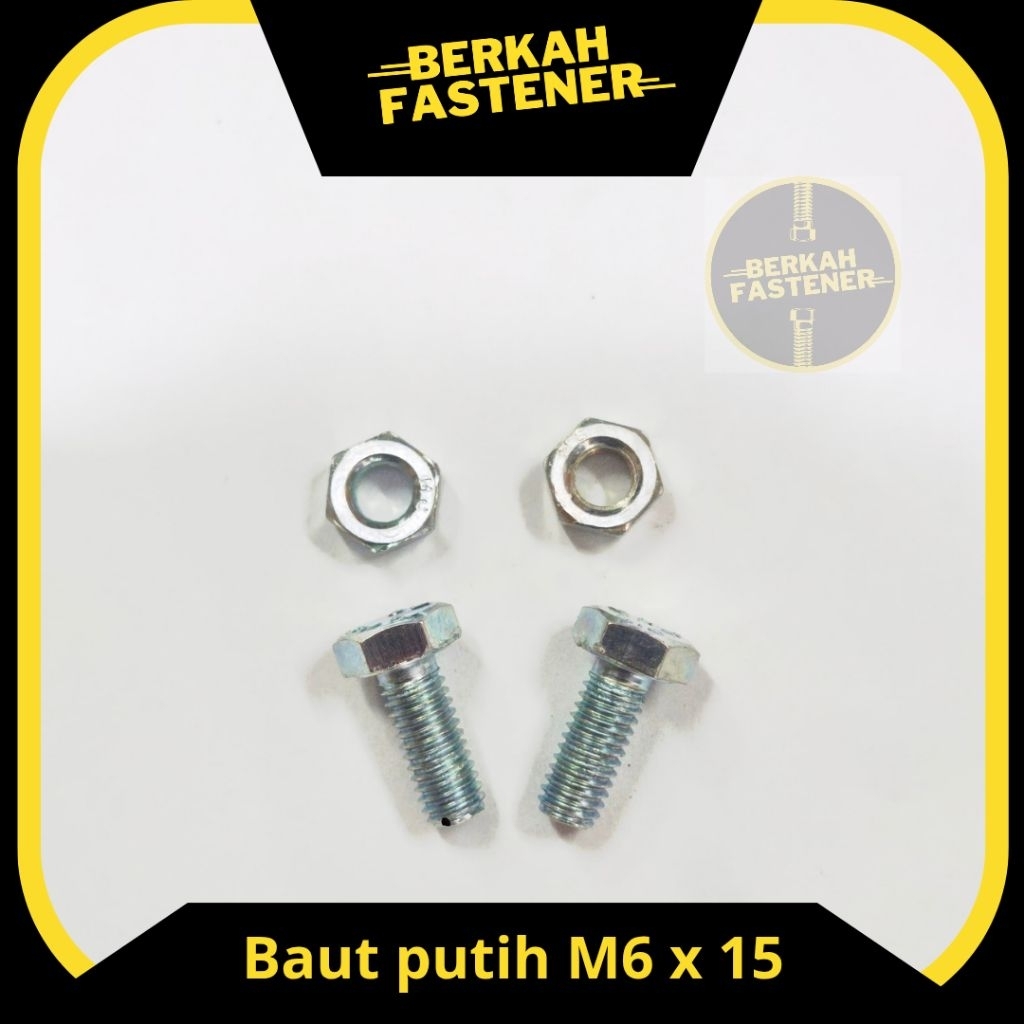 ชุดโบลต์และน็อตสีขาว M6 x 15 mm