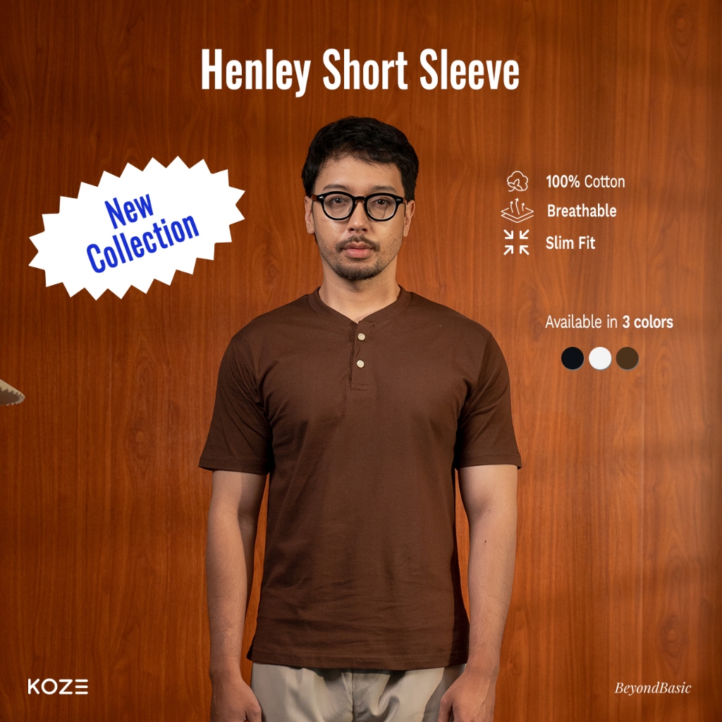 KOZE - Henley Short Sleeve Dark Brown - น้ําตาลเข้มแขนสั้น Henley