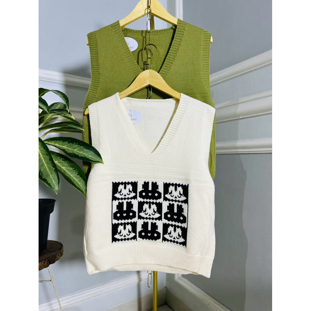 KNIT VEST KNIT VEST ARMY VEST สีขาว