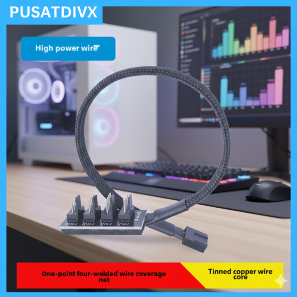 SANJI 4 PIN PWM SPLITTER CABLE 1 ถึง 4 FAN HUB PC SLEEVE FAN