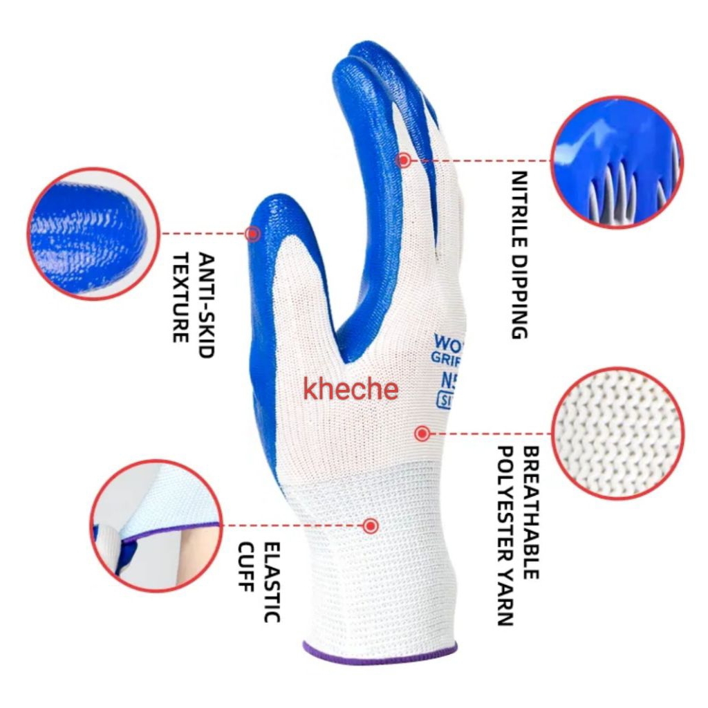 ANTI-SLIP PROJECT WORK GLOVES THICK STRONG SAFETY GLOVES PREMIUM LATEX / PALMFIT / NYLON RUBBER GLOV