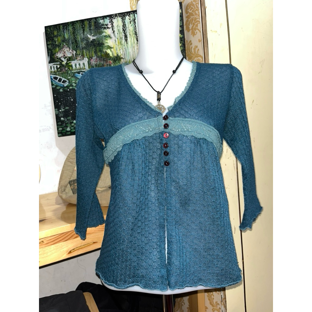 Lacifelly dark whimsy grunge igari คาร์ดิแกนสีน้ําเงินมรกต