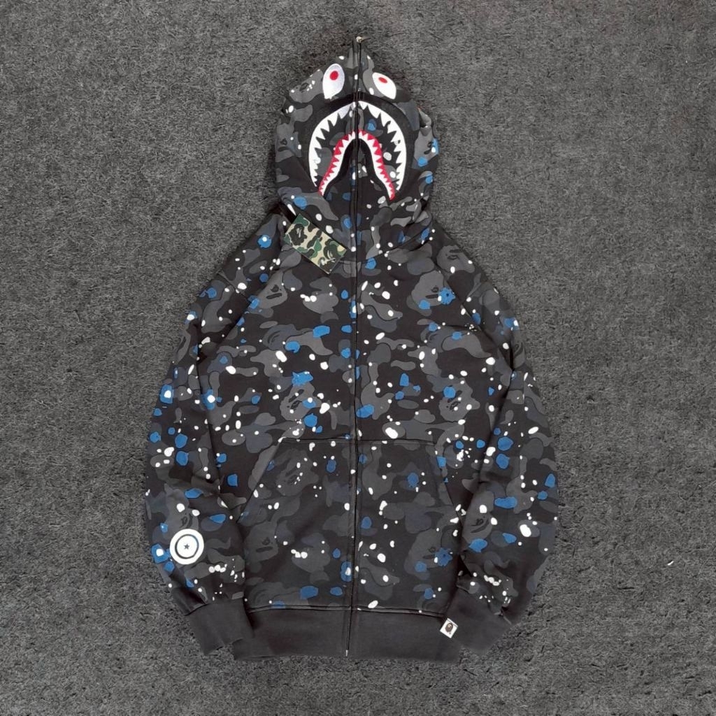 เสื้อกันหนาวมีฮู้ด Bape Shark Zipper สําหรับผู้ชายและผู้หญิง อินเทรนด์ เสื้อแจ็คเก็ตมีฮู้ดฉลาม