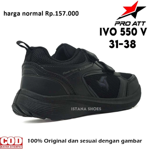 รองเท้านักเรียนสําหรับเด็กชายและเด็กหญิง PAUD TK SD SMP BLACK PRO ATT IVO 555 รองเท้าผ้าใบกาวสีดําเต