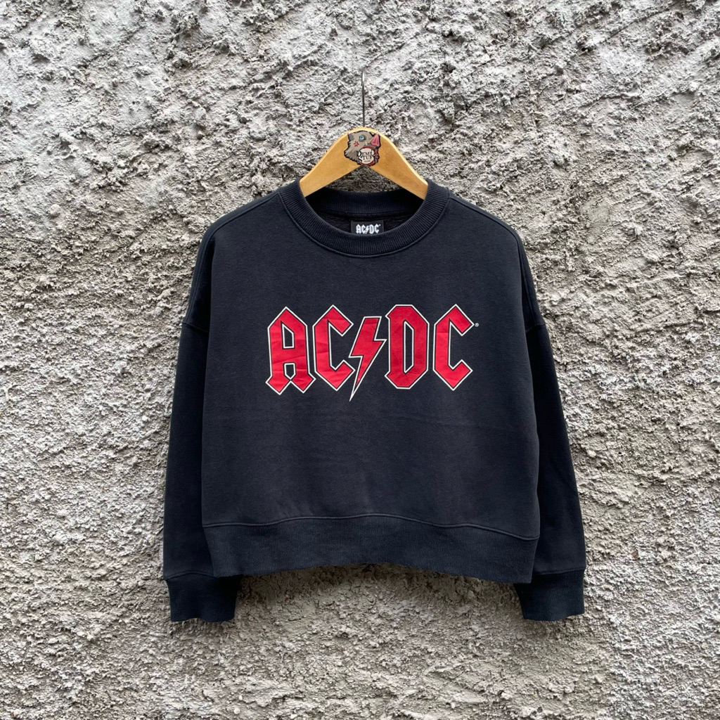 Crewneck Crop Topten X Acdc Unisex ผู้ชายผู้หญิง (L)