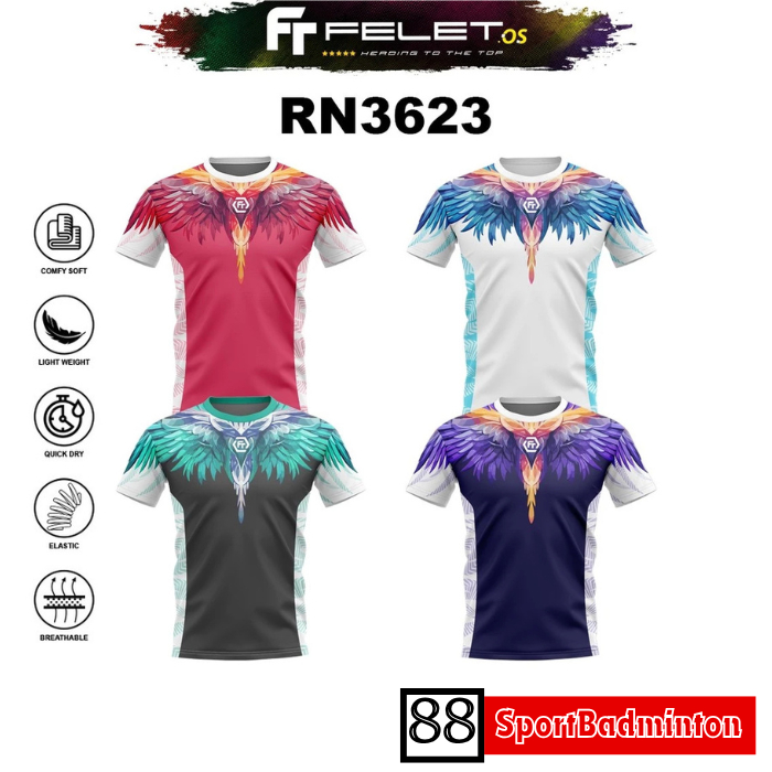 Felet RN 3623 RN3623 เสื้อยืดแบดมินตันกราฟิก - เสื้อแบดมินตัน Felet ดั้งเดิม