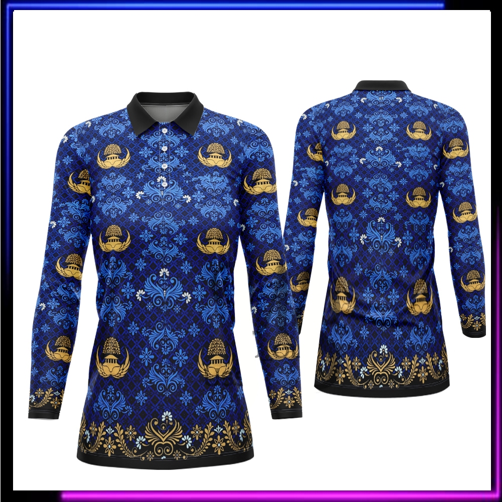 เสื้อบาติกสตรี Korpri ชุดนอกชาติ/ASN คอปกแขนยาว ชื่อที่กําหนดเอง