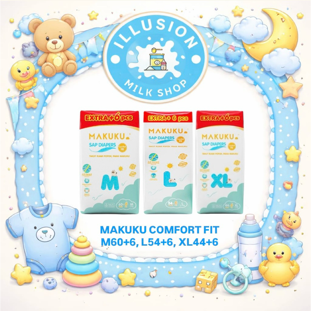Makuku SAP Diapers Comfort Fit Pants Jumbo Extra +6pcs [M60, L54, XL44]