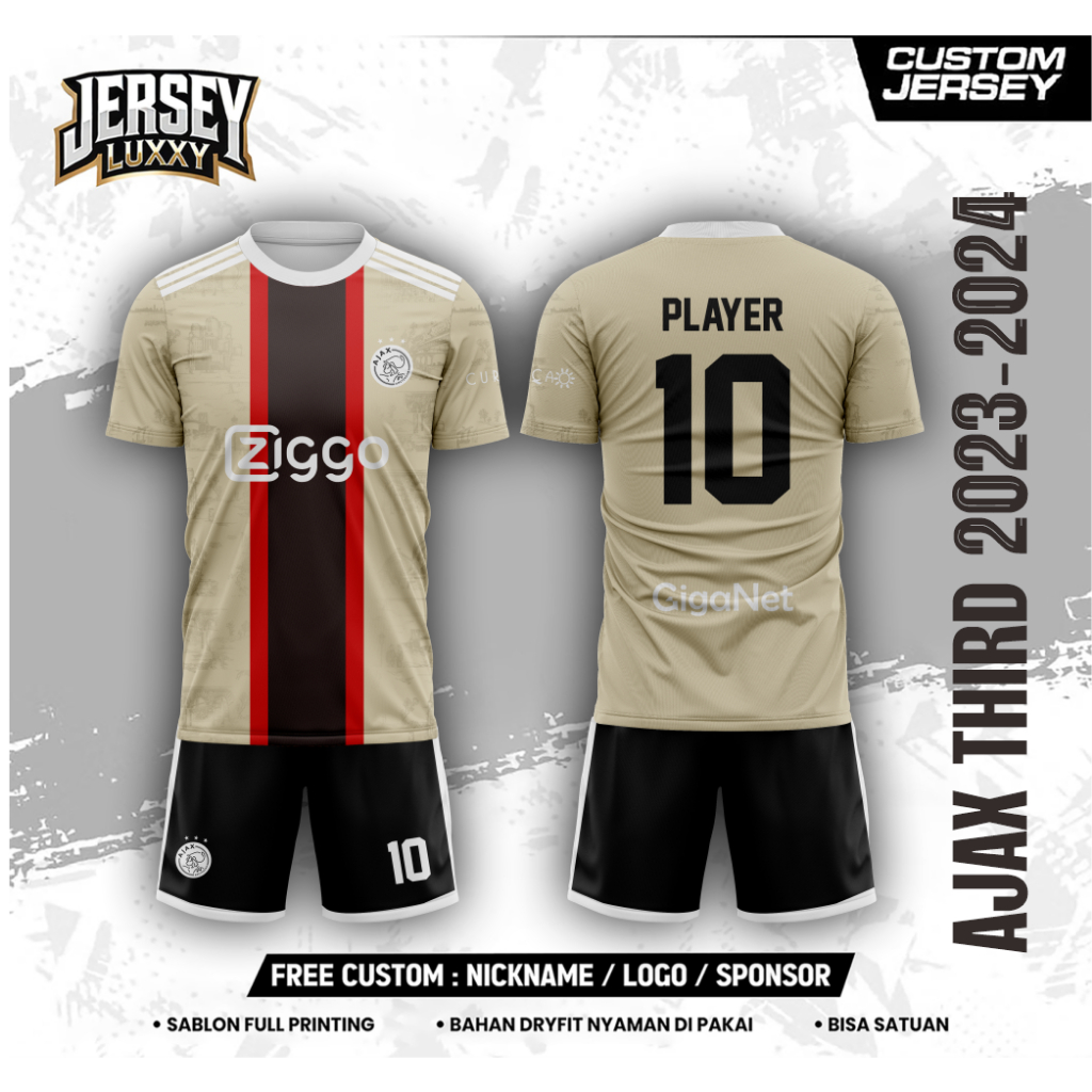AJAX Third Dryfit Football JERSEY ชื่อที่กําหนดเองหมายเลขเด็กผู้ใหญ่หลายขนาด