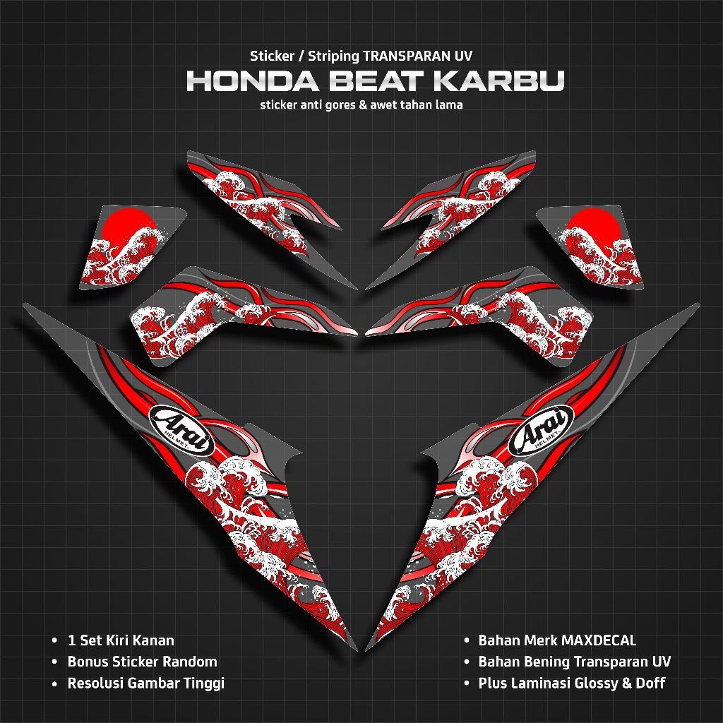 AXEDECAL - TRANSPARKENT UV STRIPING BEAT CARBON ARAI WAVE API CUSTOM / HONDA BEAT CARBON ANTI-SCRATC