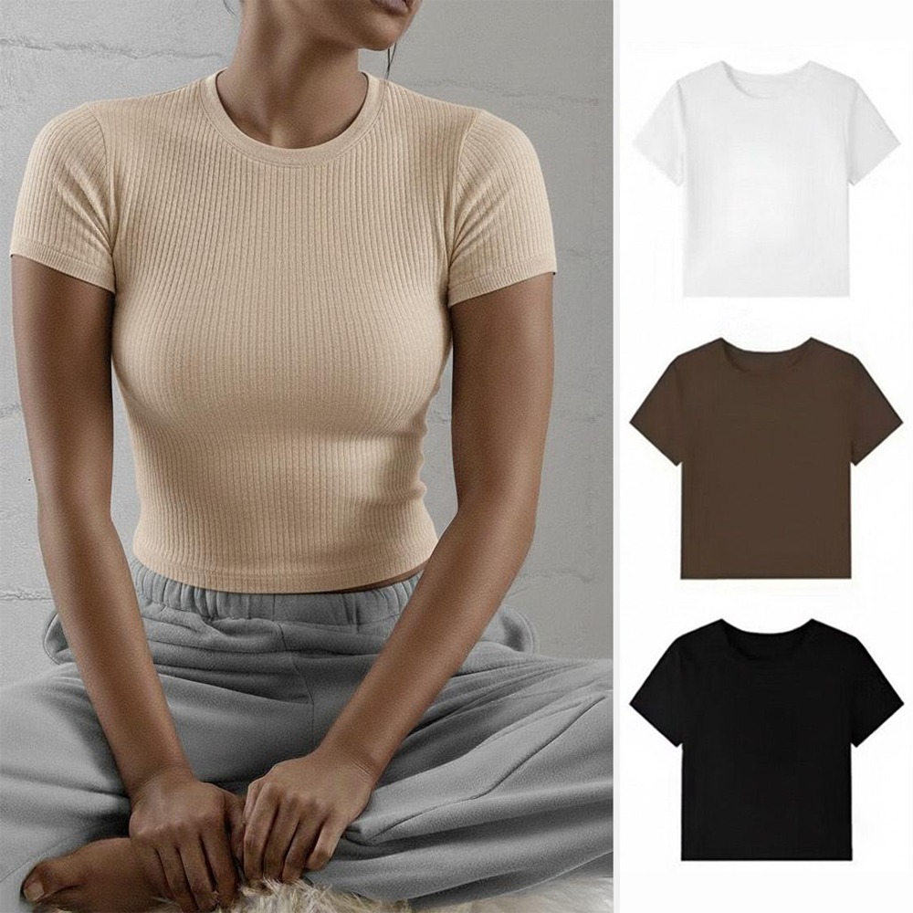 PLATINUM WORLD เสื้อยืด Top Knit Regular Plain O Neck Fit Body - เสื้อยืดธรรมดาผู้หญิง G7