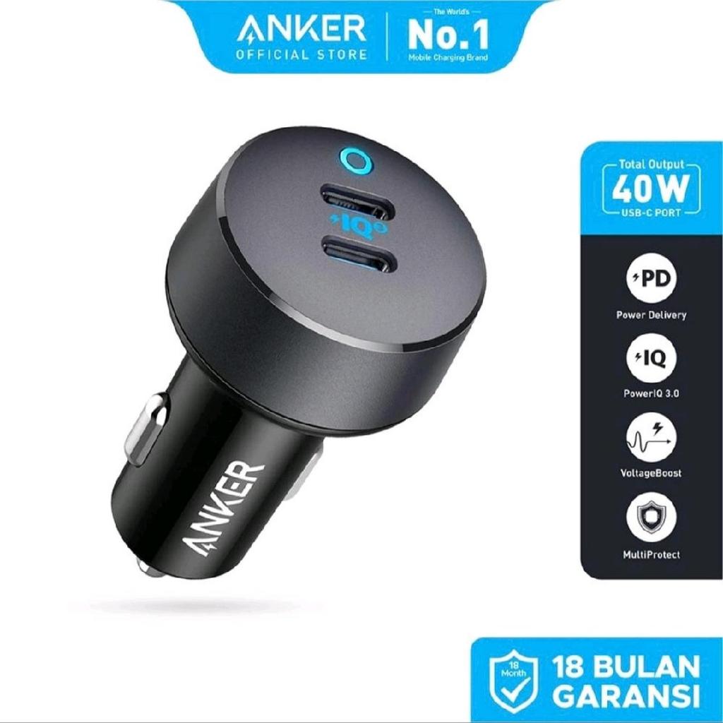 Anker 40W PowerDrive III Car Charger Adapter Anker 2 Port Type-C Fast Charging Car Charger