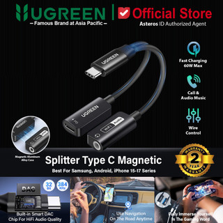 UGREEN Magnetic Audio Splitter Type C to Jack Audio & Charging Adapter 2-in-1 Hi-Res 32Bit/384KHz PD Fast Charging Max 60W