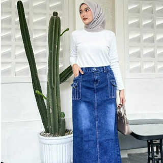 Highwaist Rok Jeans Wanita Panjang Tebal Vintage Tersedia Ukuran Besar