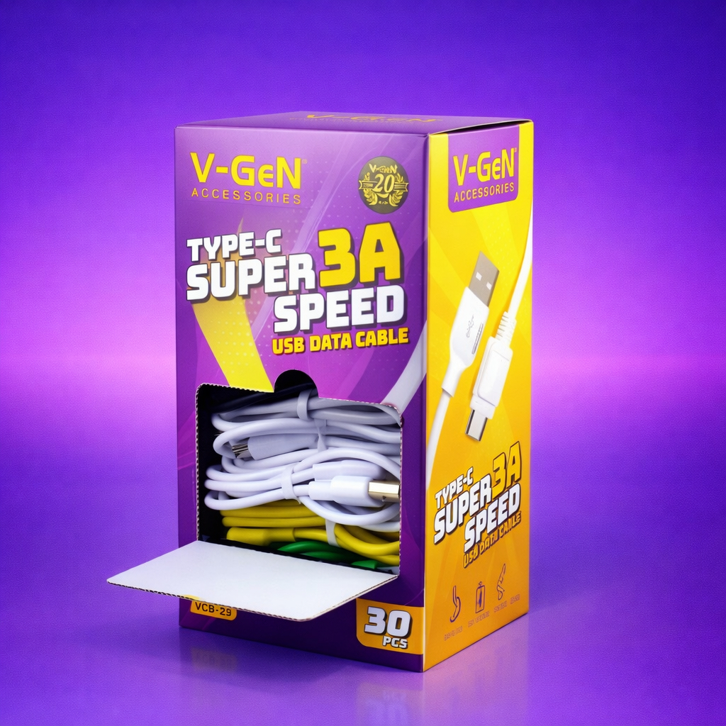 [ขายปลีก] V-GEN VCB-29 Type C Super Speed 3A Data Cable VGEN VCB-29 Charger Cable