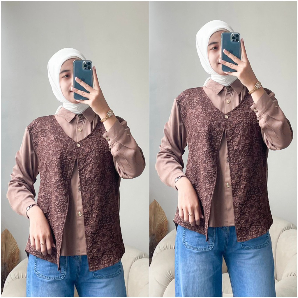 KEMEJA Nadea เสื้อเชิ้ตผู้หญิงเสื้อกั๊ก Jaguar เสื้อเชิ้ตลําลองลายนูน