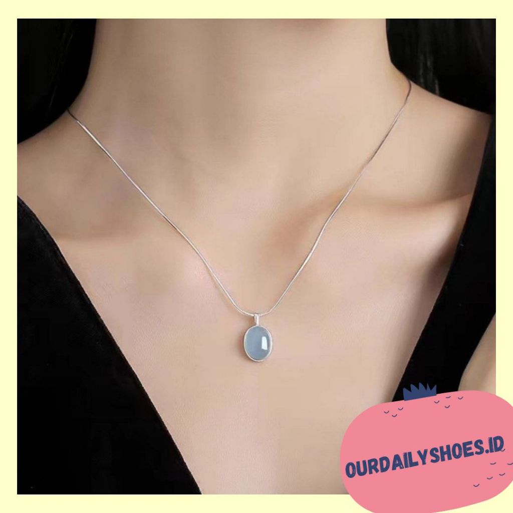 ​[ODS] สร้อยคอจี้พลอยบลูสกายรูปไข่เงินสเตอร์ลิง/อุปกรณ์เสริมสร้อยคอผู้หญิง