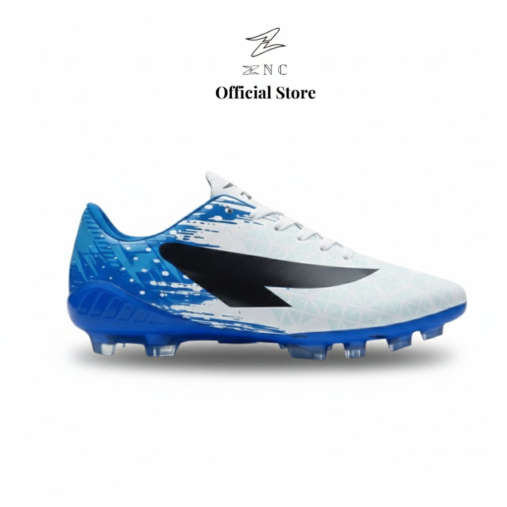 ZNC - Znc Elite Pro Stylish FG White Blue Mens Soccer Shoes - ฟรีถุงเท้า