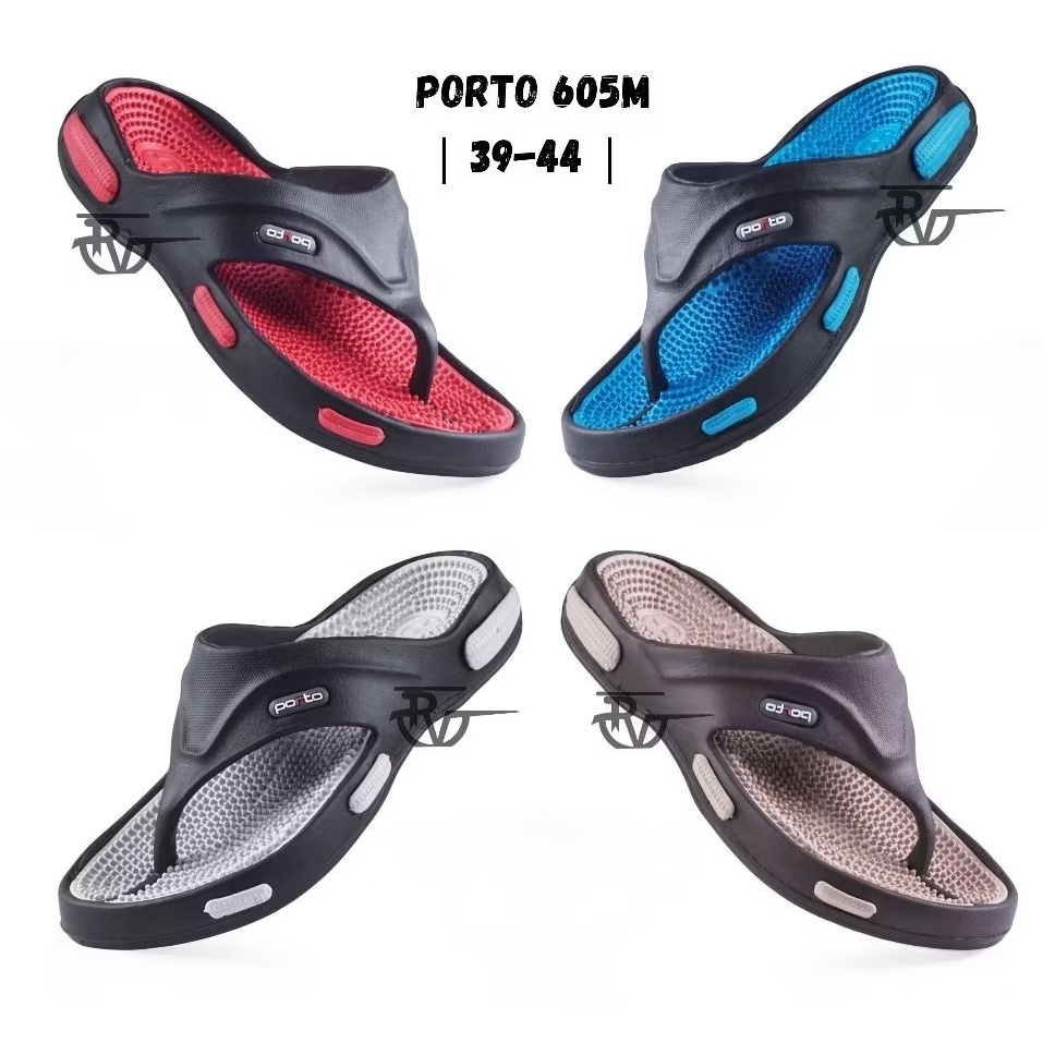รองเท้าแตะ Flip Flops สําหรับผู้ชายและผู้หญิง PORTO 605M พร้อมยาง Spiked สําหรับ Reflexology นุ่ม เบา กันลื่น สบาย ไซส์ 39-44