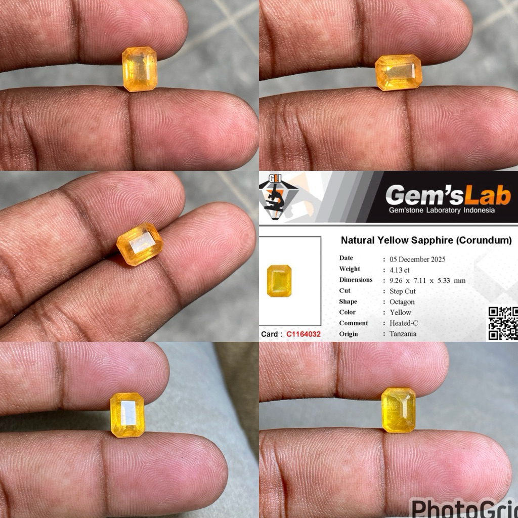 คอรันดัมแซฟไฟร์สีเหลืองธรรมชาติ แซฟไฟร์สีเหลือง Yakut Africa CT 4.13 Dim 9.26x7.11x5.33mm