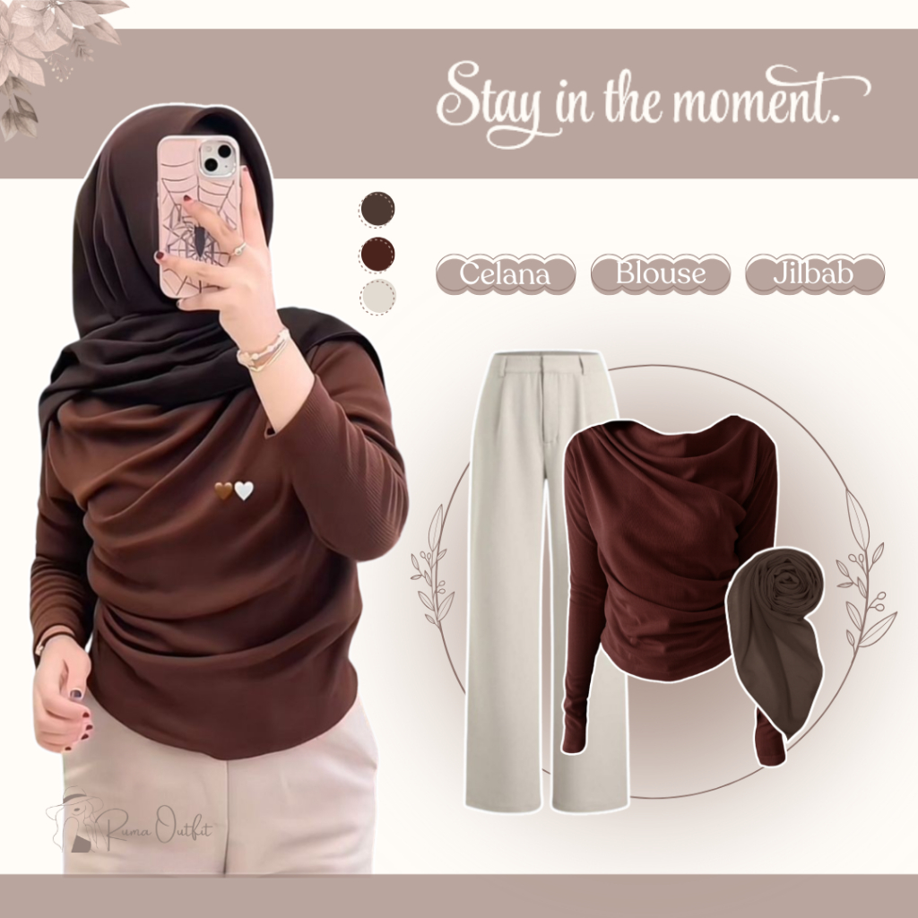 One Set Teen Korean Style 3in1 (April Top Blouse - Pants - Hijab) ชุดลําลอง RO211N