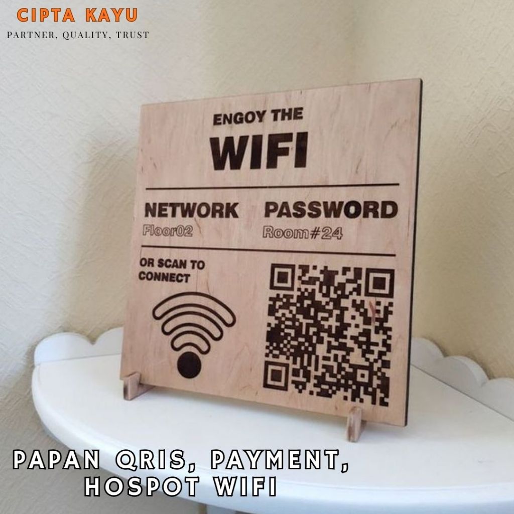บอร์ดไม้ข้อมูล อินเตอร์เน็ตไร้สาย แบบกําหนดเอง | จอแสดงผลรหัสผ่าน WiFi + รหัส QR