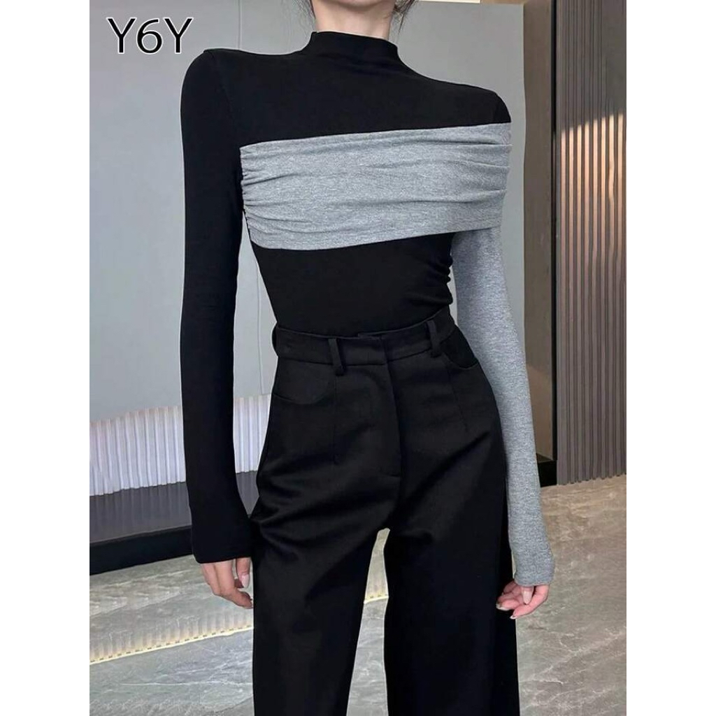 FYF_A1044 - เสื้อยืดแขนยาวคอเต่าครึ่งตัว