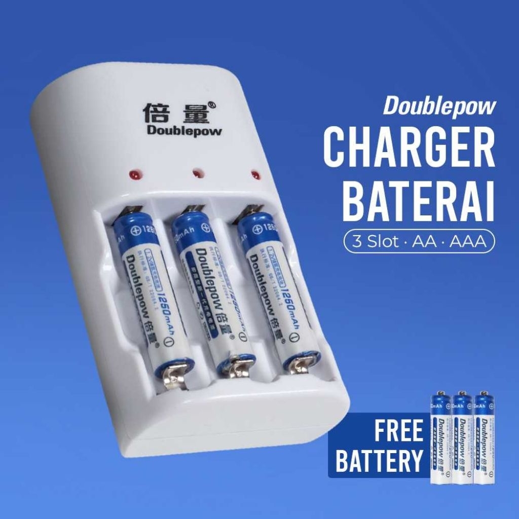 เครื่องชาร์จแบตเตอรี่แบบชาร์จไฟ Doublepow 3-Slot AA AAA 3 ชิ้น - DP-B33