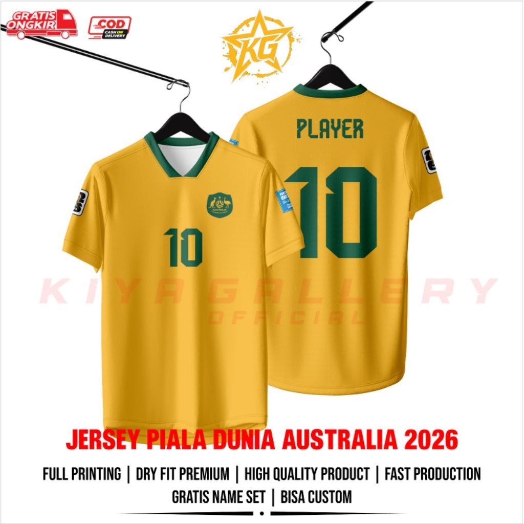 AUSTRALIAN WORLD CUP JERSEY 2026 พิมพ์เต็มฟรีชื่อและหมายเลข