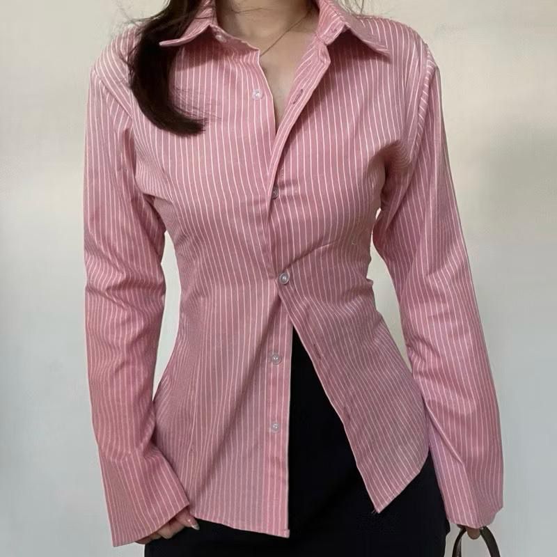 KEMEJA LD 100 P 63 JULIA TOP STRIPE SHIRT เสื้อเชิ้ตผู้หญิง FITA BODY SHIRT เสื้อเชิ้ตสํานักงานสไตล์