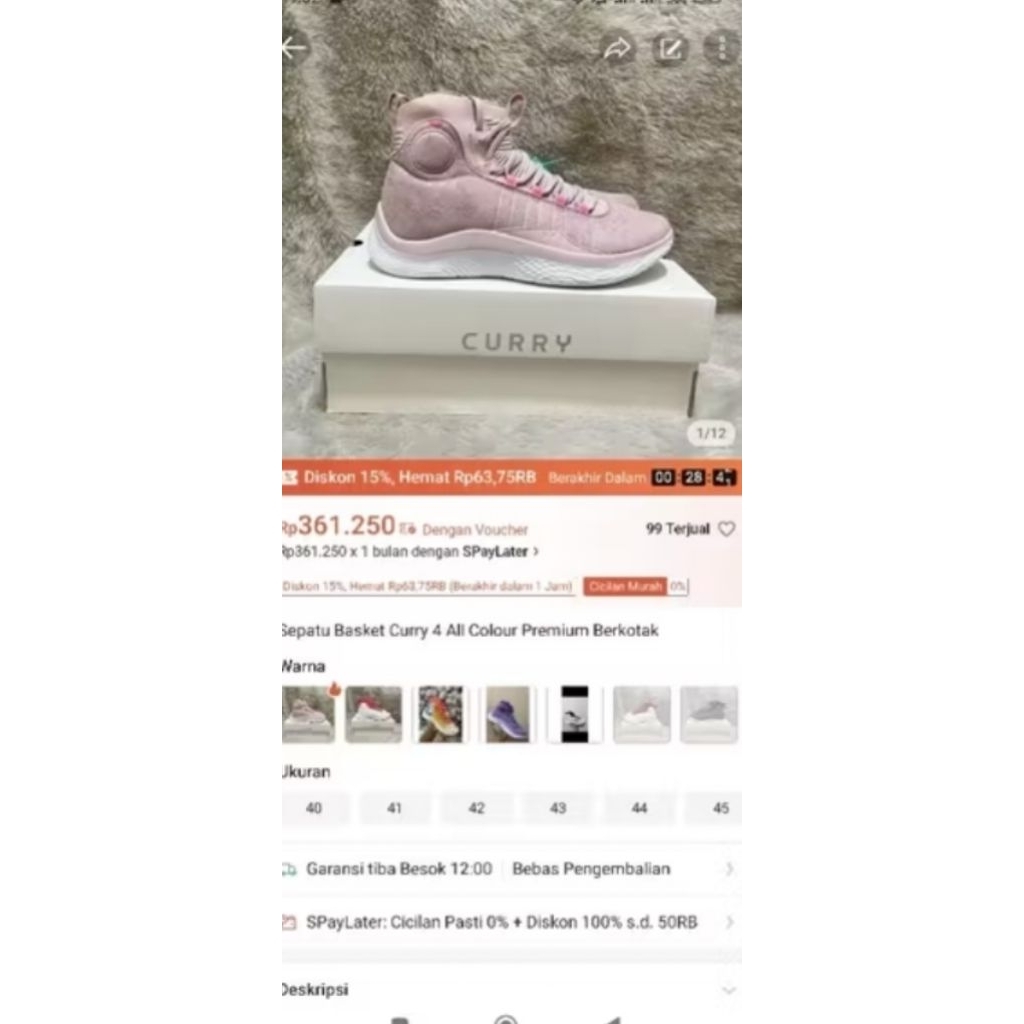 รองเท้าบาสเก็ตบอล Curry 4 ทุกสี