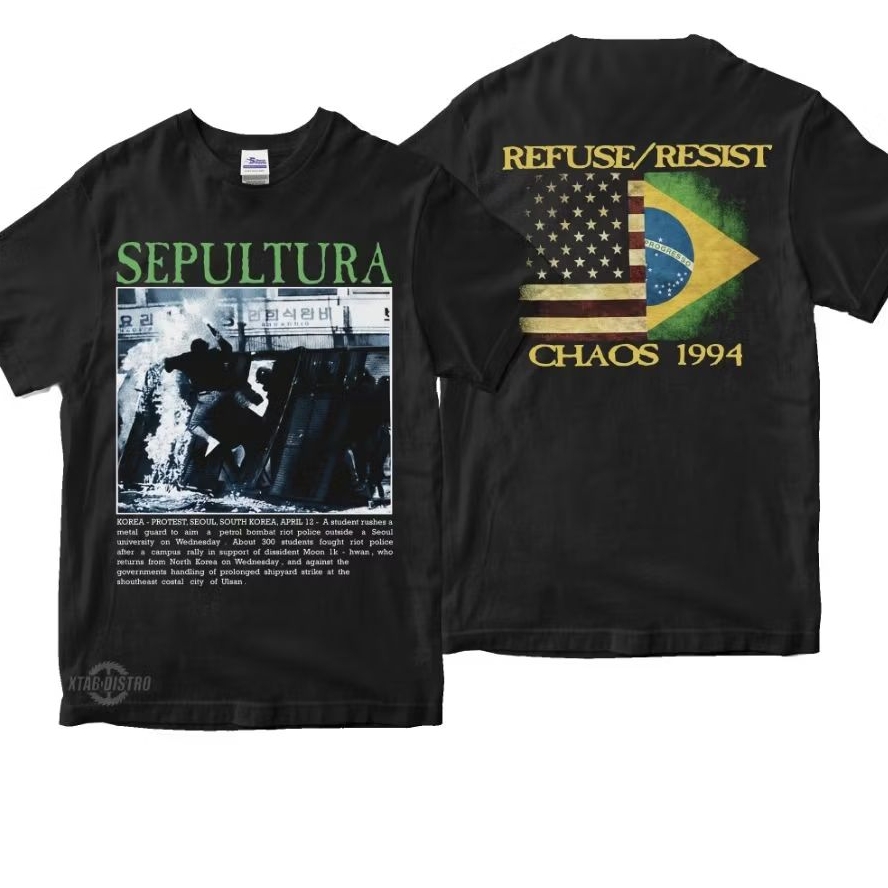 เสื้อยืด SEPULTURA - REFUSE RESIST เสื้อยืดวงโลหะ chaos โฆษณารากในตัว plastisol xtab distro