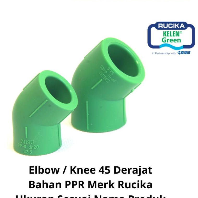 HIJAU RUCIKA สวม PPR ELBOW 45 DEGREE 20 25 32 40 50 มม. ELBOW Rucika Green DN 20 25 มม. 32 40 50 ELB