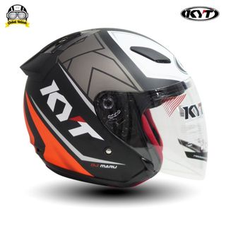 HELM HALF FACE KYT DJ MARU KYT DJMARU MOTIF #17 MATT BLACK RED FLUO