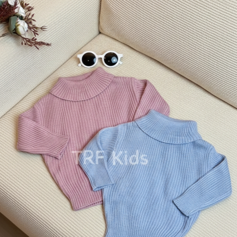 TRF KIDS เสื้อสเวตเตอร์คอเต่าถักระดับพรีเมียมสําหรับเด็กทารก | เต่าคอถักด้านบน ไม่จํากัดเพศ เสื้อกัน