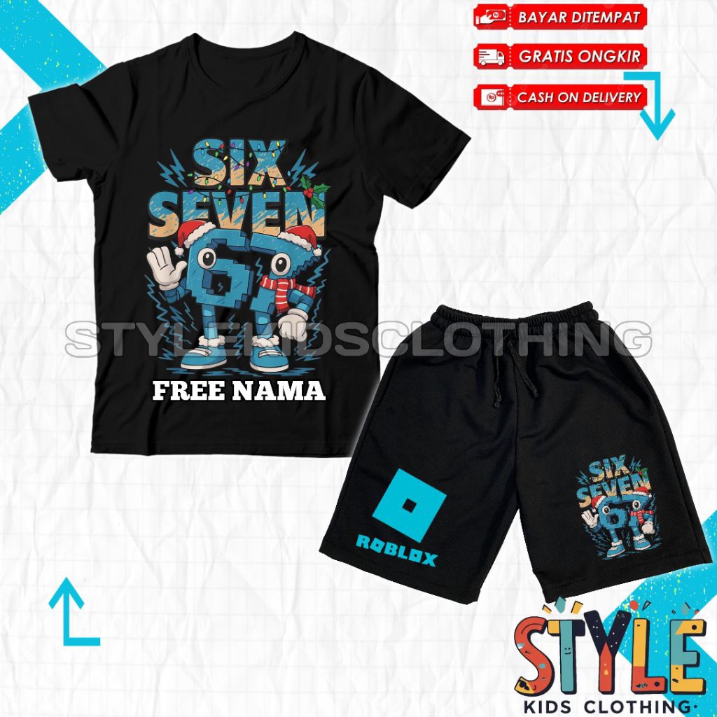 Six Seven Kids Boardshorts Set Free Name/Kids T-shirt Six Seven Roblox Kids Pants