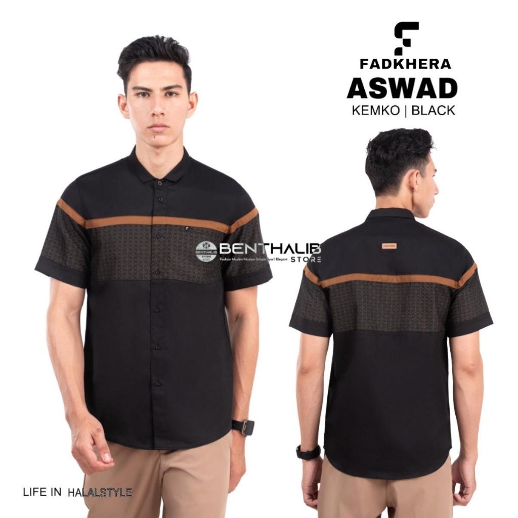 Fadkhera Aswad Short Modern Kemko Shirt for Adult Men, Short Sleeve Slimfit