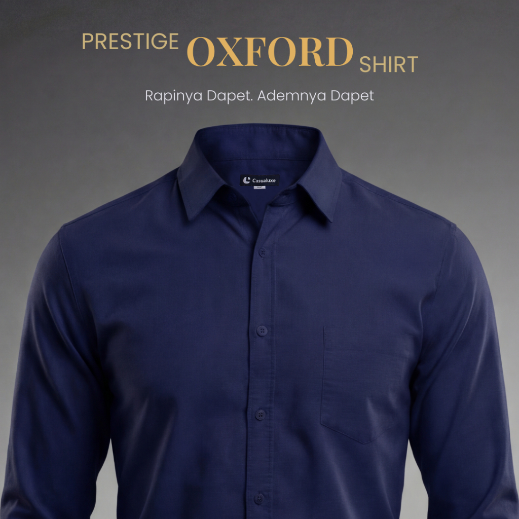KEMEJA PRESTIGE เสื้อเชิ้ตแขนยาว Oxford แบบนุ่มสําหรับผู้ชาย | เสื้อเชิ้ตแขนยาว Oxford สีกรมท่า