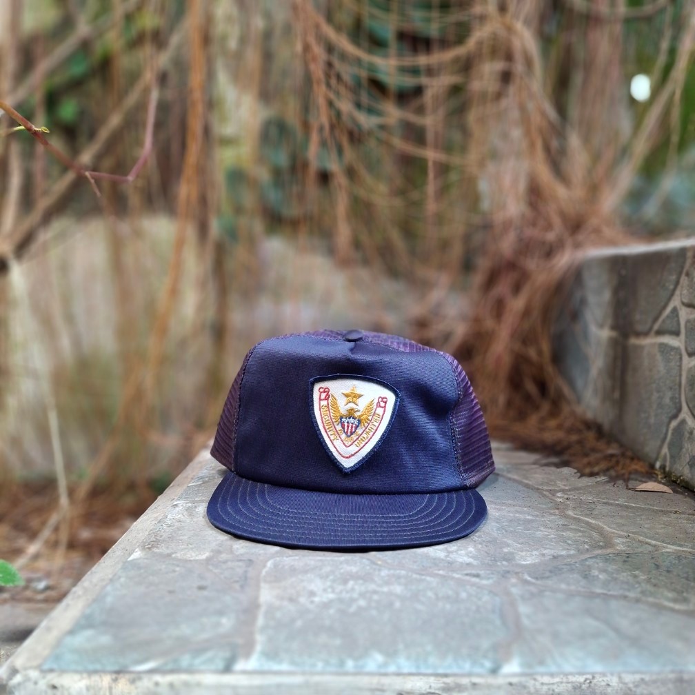 Vintage 80s/90s "Security Unlimited" Trucker Hat – Navy Blue Mesh Gold Eagle Patch
