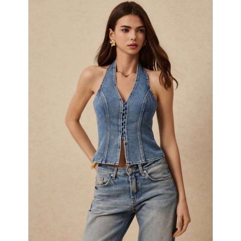 FYF_A0519 - เสื้อแจ็คเก็ตยีนส์คล้องคอ