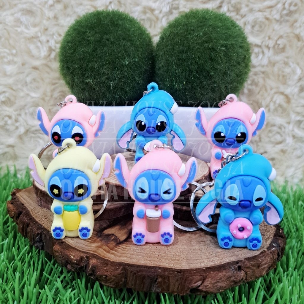 GANTUNGAN Stitch พวงกุญแจชุด 3 ชิ้น Stitch พวงกุญแจเครื่องแต่งกาย Stitch พวงกุญแจเครื่องดื่มอาหาร St